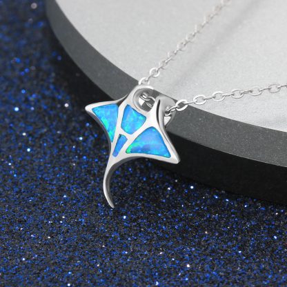 Blue Synthetic Opal Shark Animal Pendant on a 925 Sterling Silver Necklace