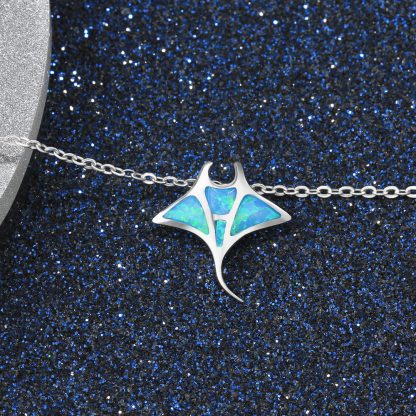 Blue Synthetic Opal Shark Animal Pendant on a 925 Sterling Silver Necklace