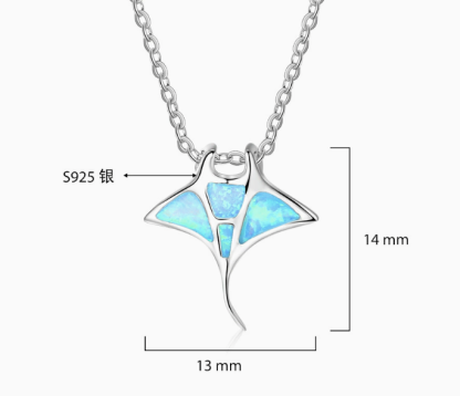 Blue Synthetic Opal Shark Animal Pendant on a 925 Sterling Silver Necklace