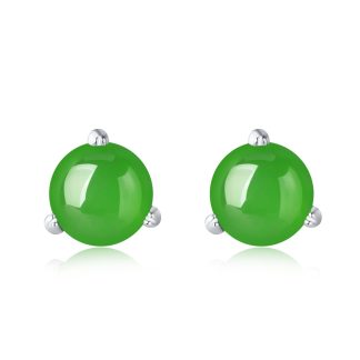 Simple Round Natural Jasper Jade 925 Sterling Silver Stud Earrings