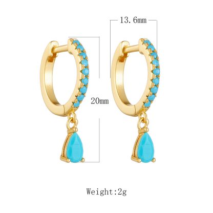 Women Fashion Style Party Anniversary Gift Elegant Turquoise Water Drop 925 Sterling Silver Hoop Earrings