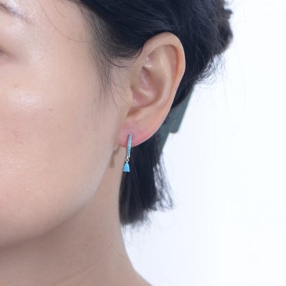 Women Fashion Style Party Anniversary Gift Elegant Turquoise Water Drop 925 Sterling Silver Hoop Earrings