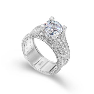Elegant Geometric Style 925 Sterling Silver Ring with 5A Ice Flower Cut Cubic Zirconia for Women Winter Fashion Trend Micro Pave Full Diamond Wedding Engagement Jewelry