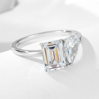 Elegant Geometric Design Rectangle and Pear Shaped Cubic Zirconia 925 Sterling Silver Fashion Ring