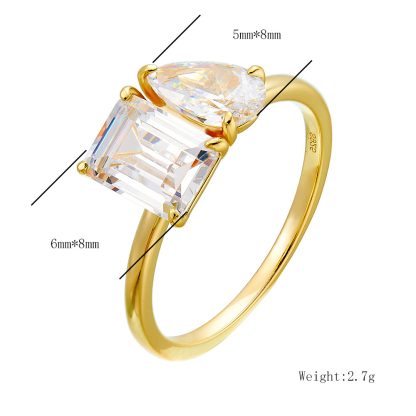 Elegant Geometric Design Rectangle and Pear Shaped Cubic Zirconia 925 Sterling Silver Fashion Ring