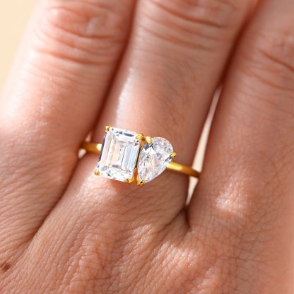 Elegant Geometric Design Rectangle and Pear Shaped Cubic Zirconia 925 Sterling Silver Fashion Ring