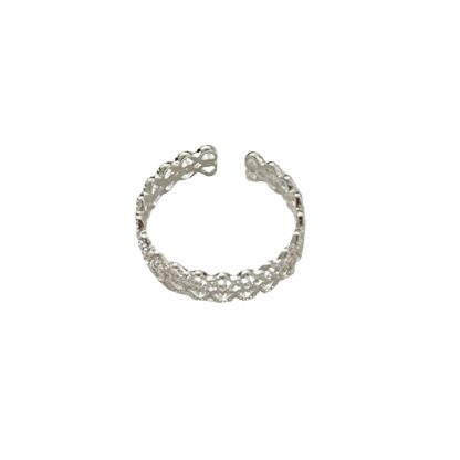 Women Elegant Double Layers Lace 925 Sterling Silver Adjustable Ring