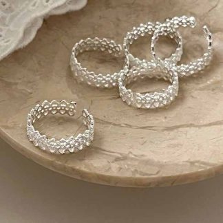 Women Elegant Double Layers Lace 925 Sterling Silver Adjustable Ring