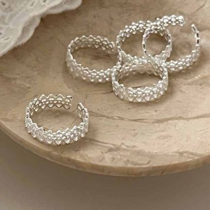 Women Elegant Double Layers Lace 925 Sterling Silver Adjustable Ring