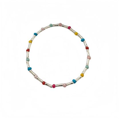 Colorful Natural Opal Bamboo Joint 925 Sterling Silver Bracelet