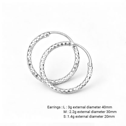 Geometric Textured  Sparkling Diamond Cut Circle Design  925 Sterling Silver  Hoop Earrings