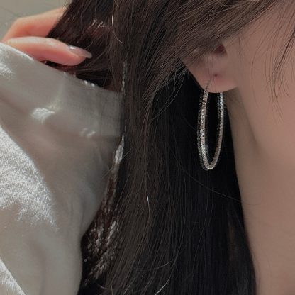 Geometric Textured  Sparkling Diamond Cut Circle Design  925 Sterling Silver  Hoop Earrings
