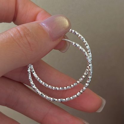 Geometric Textured  Sparkling Diamond Cut Circle Design  925 Sterling Silver  Hoop Earrings