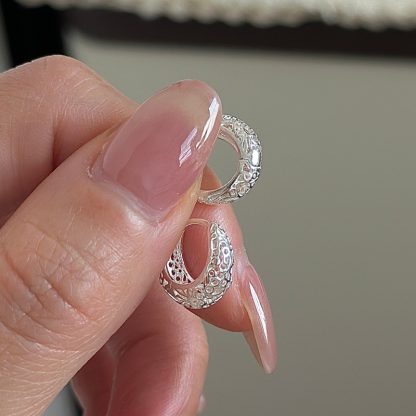 Hollow Openwork Geometric Women Elegant Daily Jewelry 925 Sterling Silver Hoop Small Huggie Earrings