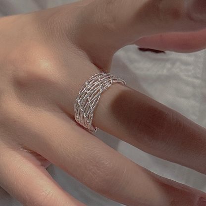 Irregular Crisscross Mesh Lattice 925 Sterling Silver OpenRing