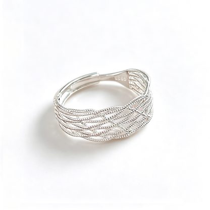 Irregular Crisscross Mesh Lattice 925 Sterling Silver OpenRing