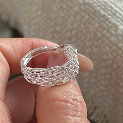 Irregular Crisscross Mesh Lattice 925 Sterling Silver OpenRing
