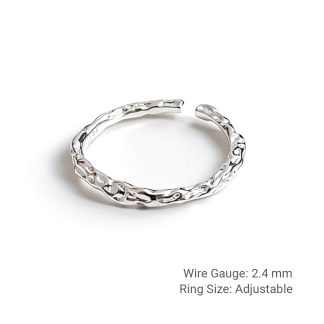 Elegant Modern Fashion Jewelry Minimalist Textured Design Open 925 Sterling Silver Adjustable Ring