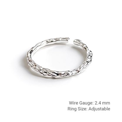 Elegant Modern Fashion Jewelry Minimalist Textured Design Open 925 Sterling Silver Adjustable Ring