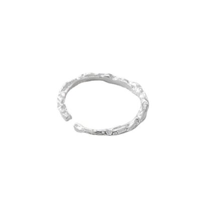 Elegant Modern Fashion Jewelry Minimalist Textured Design Open 925 Sterling Silver Adjustable Ring