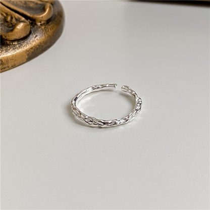 Elegant Modern Fashion Jewelry Minimalist Textured Design Open 925 Sterling Silver Adjustable Ring