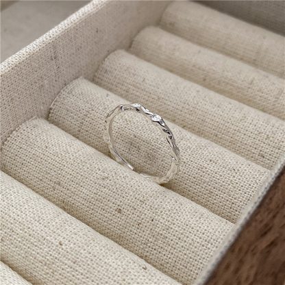 Elegant Modern Fashion Jewelry Minimalist Textured Design Open 925 Sterling Silver Adjustable Ring