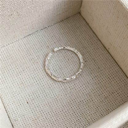 Elegant Modern Fashion Jewelry Minimalist Textured Design Open 925 Sterling Silver Adjustable Ring