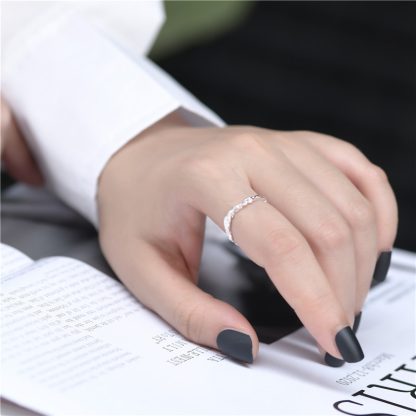 Elegant Modern Fashion Jewelry Minimalist Textured Design Open 925 Sterling Silver Adjustable Ring