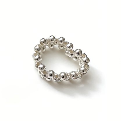 Modern Fashion Jewelry Geometric Beaded Design Adjustable 925 Sterling Silver Ring
