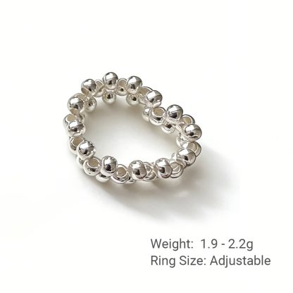Modern Fashion Jewelry Geometric Beaded Design Adjustable 925 Sterling Silver Ring