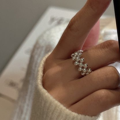 Modern Fashion Jewelry Geometric Beaded Design Adjustable 925 Sterling Silver Ring