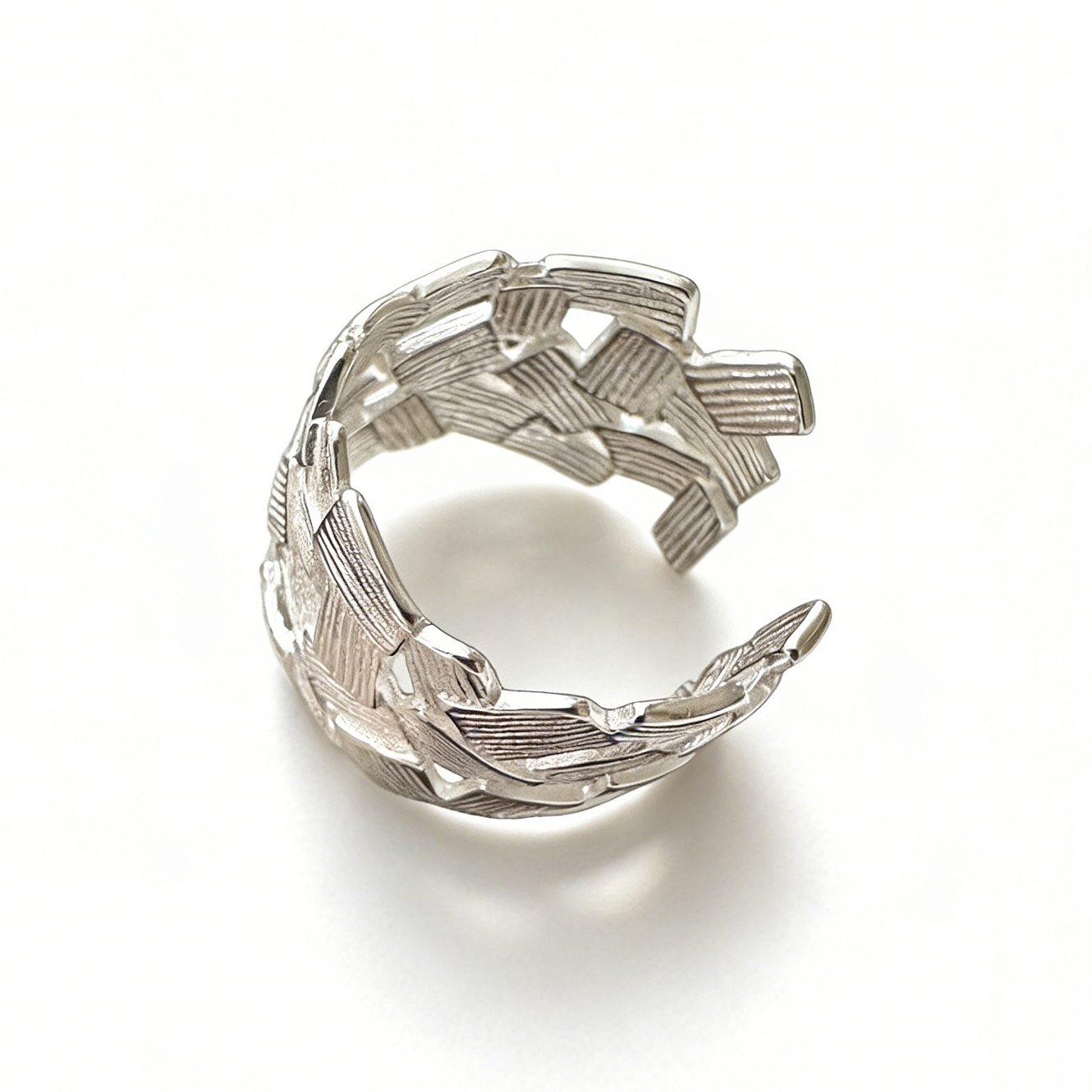 Geometric Pattern Matte Finish 925 Sterling Silver Adjustable Ring