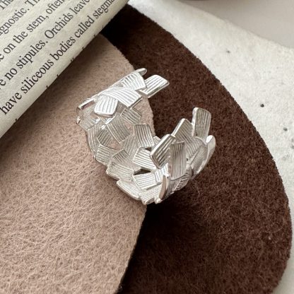 Geometric Pattern Matte Finish 925 Sterling Silver Adjustable Ring