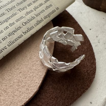 Geometric Pattern Matte Finish 925 Sterling Silver Adjustable Ring
