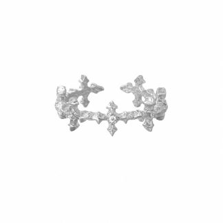 Cubic Zirconia Four-Pointed Star Cross Openwork Minimalist Cool Style S925 Sterling Silver Adjustable Ring