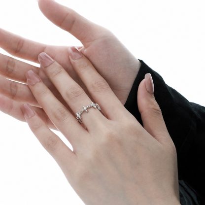 Cubic Zirconia Four-Pointed Star Cross Openwork Minimalist Cool Style S925 Sterling Silver Adjustable Ring