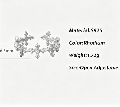 Cubic Zirconia Four-Pointed Star Cross Openwork Minimalist Cool Style S925 Sterling Silver Adjustable Ring