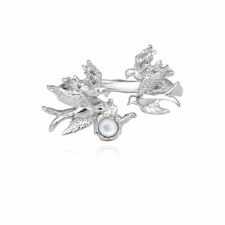 White Shell  Bird Animal Motif 925 Sterling Silver Openwork Ring