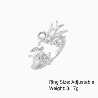 White Shell  Bird Animal Motif 925 Sterling Silver Openwork Ring