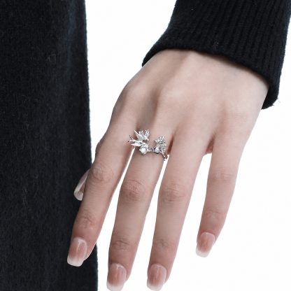 White Shell  Bird Animal Motif 925 Sterling Silver Openwork Ring