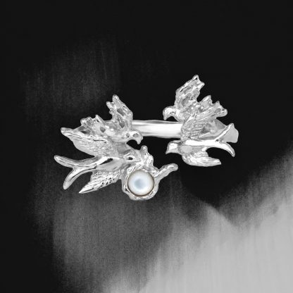 White Shell  Bird Animal Motif 925 Sterling Silver Openwork Ring