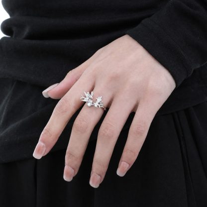 White Shell  Bird Animal Motif 925 Sterling Silver Openwork Ring