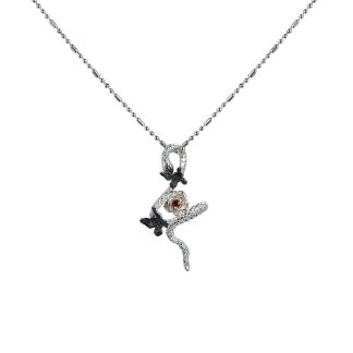 Snake Butterfly Zircon and Red Gemstone Flower Pendant on a 925 Sterling Silver Necklace