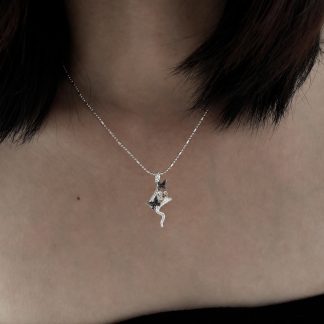 Snake Butterfly Zircon and Red Gemstone Flower Pendant on a 925 Sterling Silver Necklace