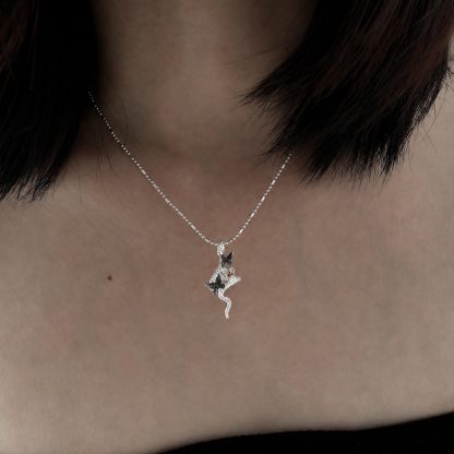 Snake Butterfly Zircon and Red Gemstone Flower Pendant on a 925 Sterling Silver Necklace