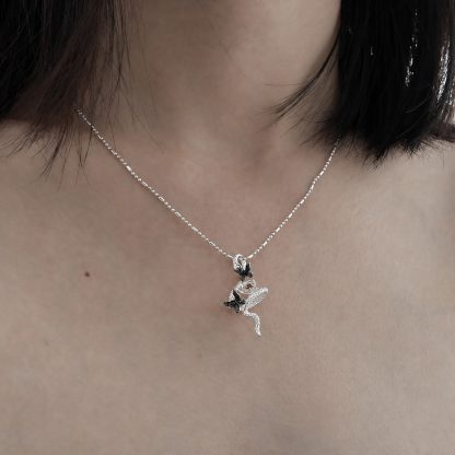 Snake Butterfly Zircon and Red Gemstone Flower Pendant on a 925 Sterling Silver Necklace