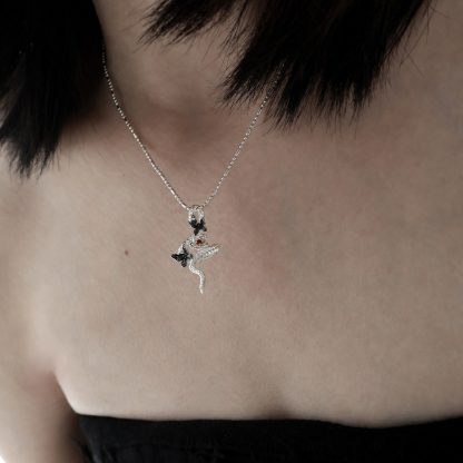 Snake Butterfly Zircon and Red Gemstone Flower Pendant on a 925 Sterling Silver Necklace