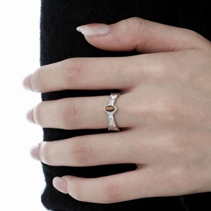 Natural Brown Tiger Eye Oval Cabochon 925 Sterling Silver Ring with Wavy Texture and Openwork Design  Ring