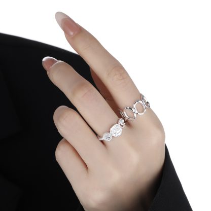 Modern Fashion Jewelry Geometric Round Hollow 925 Sterling Silver Adjustable Ring