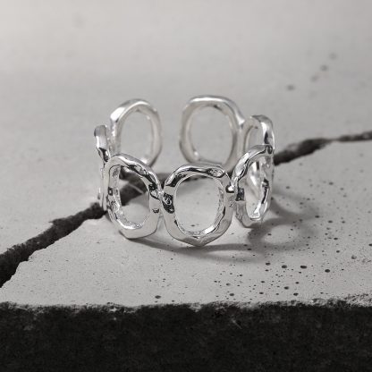 Modern Fashion Jewelry Geometric Round Hollow 925 Sterling Silver Adjustable Ring